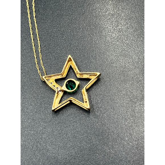 Alwand Vahan 10k Gold Star Emerald Heart Center Stone Diamonds Pendant Necklace - Picture 2 of 8